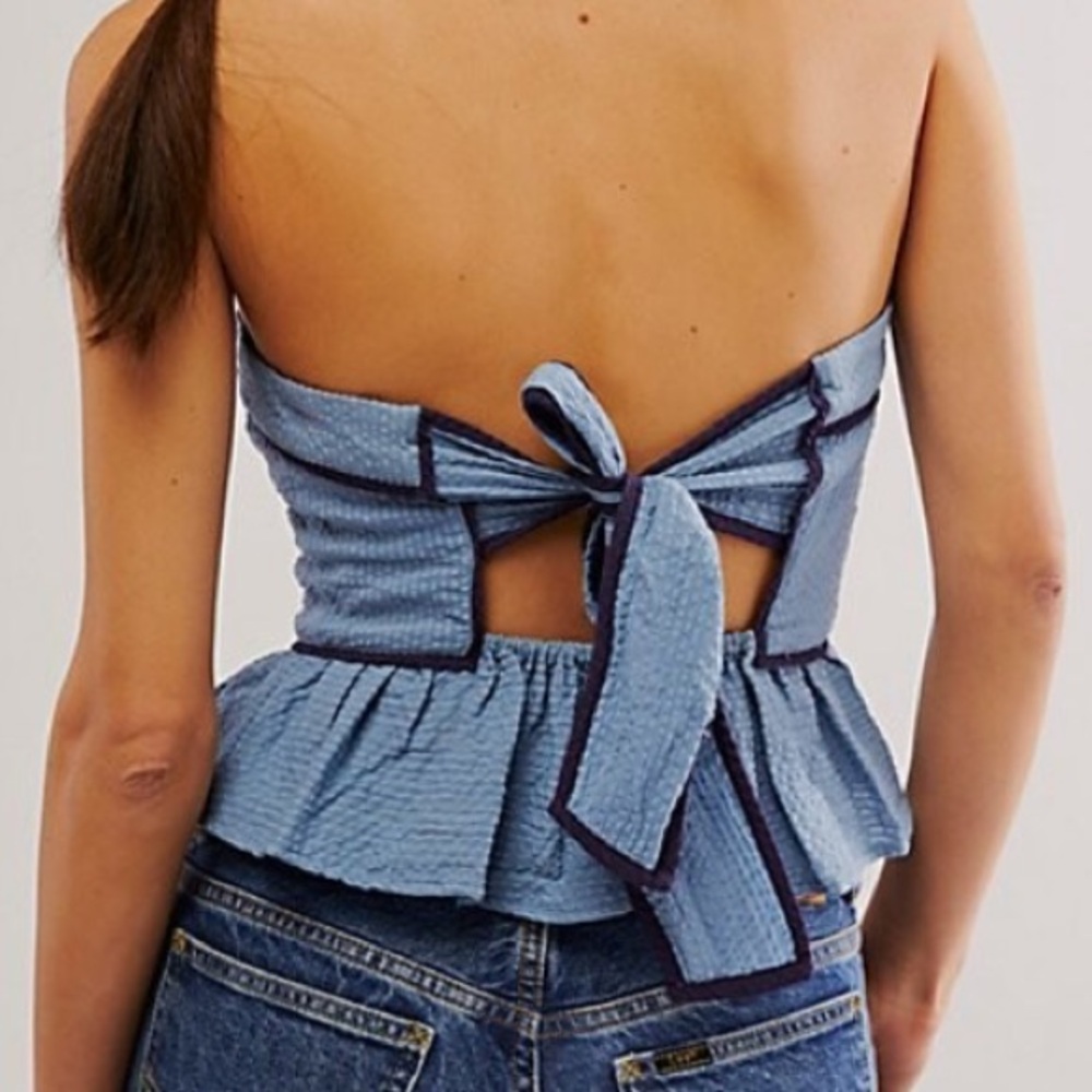 Free People Tara Tube Top Strapless Faded Denim Blue Size Medium New with Tag - Picture 6 of 15